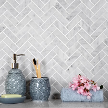 Apollo Tile Sample, 1X3 Honed Carrara Herringbone  12.8"x11.9" Marble Mosaic Tile APLKB99H05PEC29 Sample